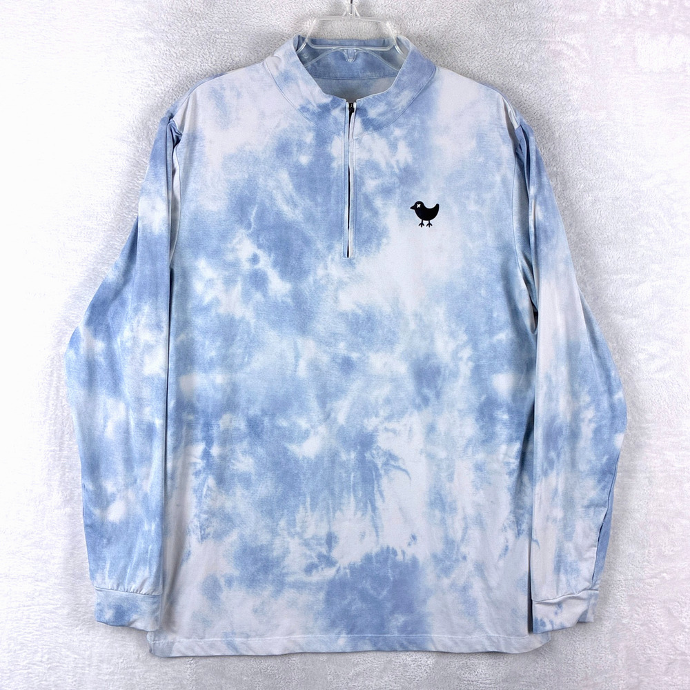 Bad Birdie 1/4 Zip Pullover Mens XL Blue White Tie Dye Performance Preppy Golf